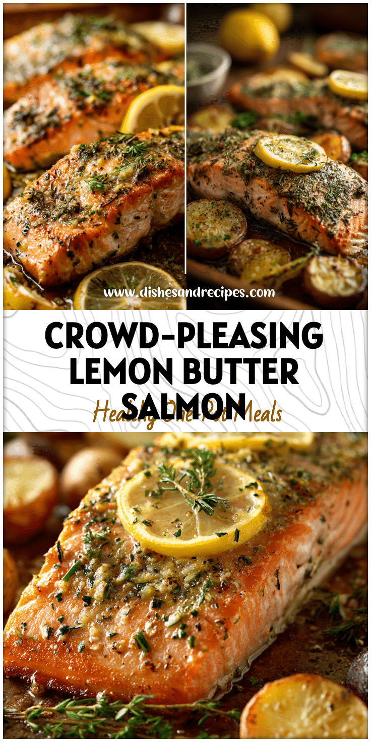 Golden Pan Roasted Salmon In A Pan with lemon butter sauce and herbs for a bright Salmon For A Crowd meal.